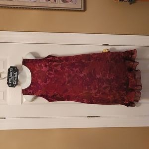 Donna Ricco Dress 12P Red Floral Sleeveless Ruffled Bottom